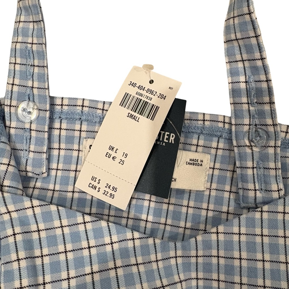 NWT, Hollister Blue Fitted Stretch Crop Tank Top, Blue and White Plaid, Sz S - Picture 8 of 9
